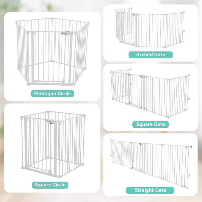COMOMY 127.8" Extra Wide Baby Gate, Dog Gate for House Stairs Doorways | Auto Close Pet Gate with Door Walk Through, 5 Metal Panels, Hardware Mounted Baby Fence Indoor Outdoor(30" Tall,White)