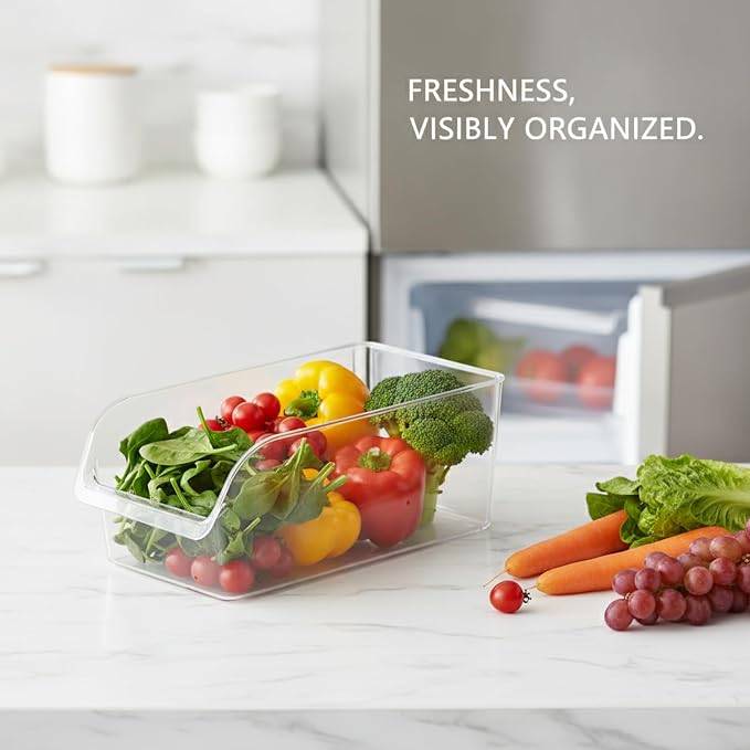 Clear PET Refrigerator Storage Bins - Stackable Produce Organizer for Fridge Drawers & Shelves, Durable Food Container (1 Pack)