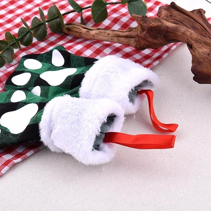 yaozeio Christmas Kitchen Utensil Holder Bag for Pet Lover Christmas Xmas Gifts for Dog Cat Owner Paw Flatware Organizer Storage Xmas Hanging Ornament Decoration Plaid Holiday Party Favor for 2