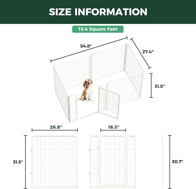 FXW Homeplus Indoor Dog Playpen, 32" H, 6 Panels, for Small & Medium Dogs | Stress-free play, Heavy-duty, Semi-open design, Easy setup, Threshold-free gate, Expandable, Patented
