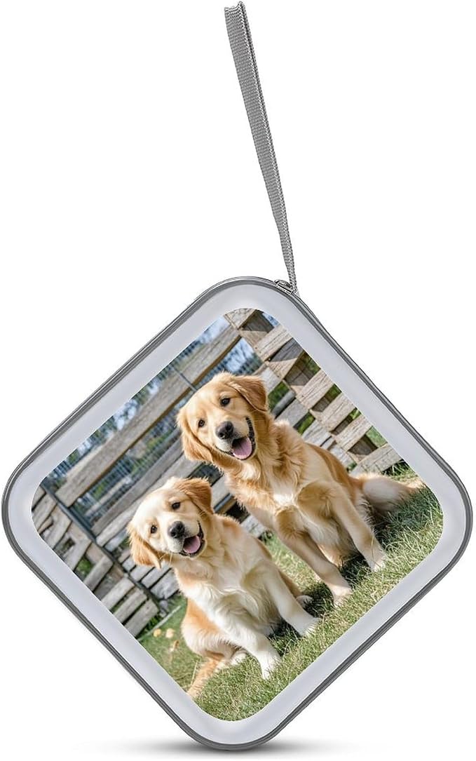 Golden Retriever Dogs Puppies Pets DVD Case, 40 Capacity CD Case Holder with Zippers, Portable CD Holder Hard Plastic Disc Cases Personalized DVD Wallet Organizer for Car Home Travel