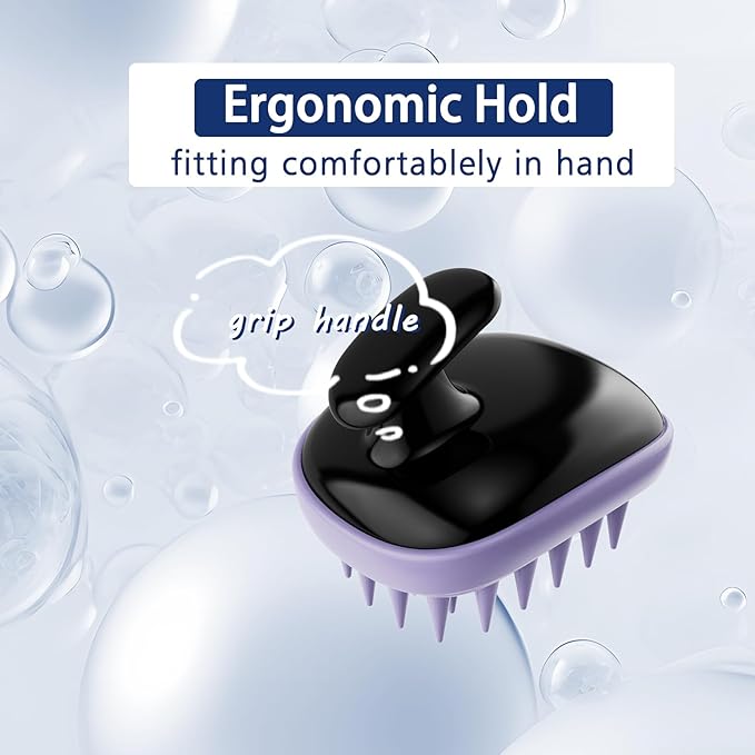 All-purpose Dog Shampoo Bath Brush,Pet Grooming & Soothing Massage Silicone Brush,Fits Ergonomically in the Hand for Long Short Haired Dogs and Cats(Black Purple)