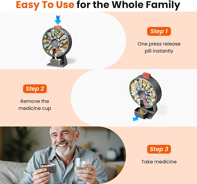 Odaro Large Weekly Pill Dispenser 7 Day Am Pm, Easy One Button, Gray | Daily Medicine Pill Organizer, Large Compartments, Wall & Counter Mount, Easy Use, Easy Refill, Sturdy Hard Plastic