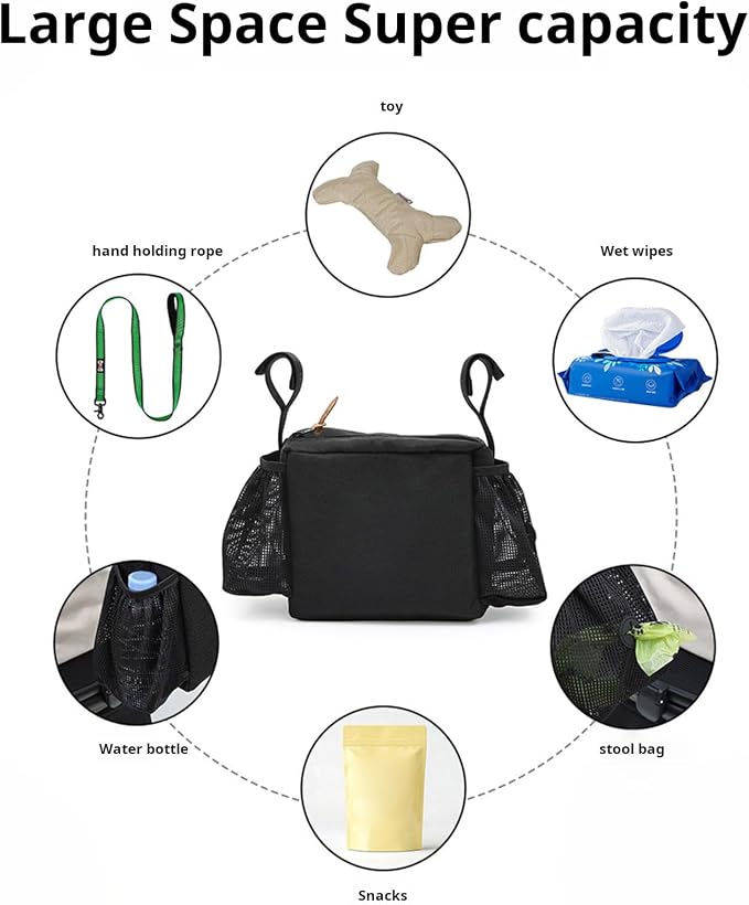 Pet Strollers Accessory Hanging Organizers Bag Light Weight Strollers Hanging Basket Travel Use Multipurpose Pet Cart