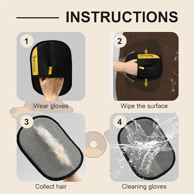 3-Pack Magic Brush Pet Hair Removal Gloves with A Hair/Lint Removal Tool – Remove Cat/Dog Fur from Clothing, Furniture, Car Seats, Bedding & Carpet