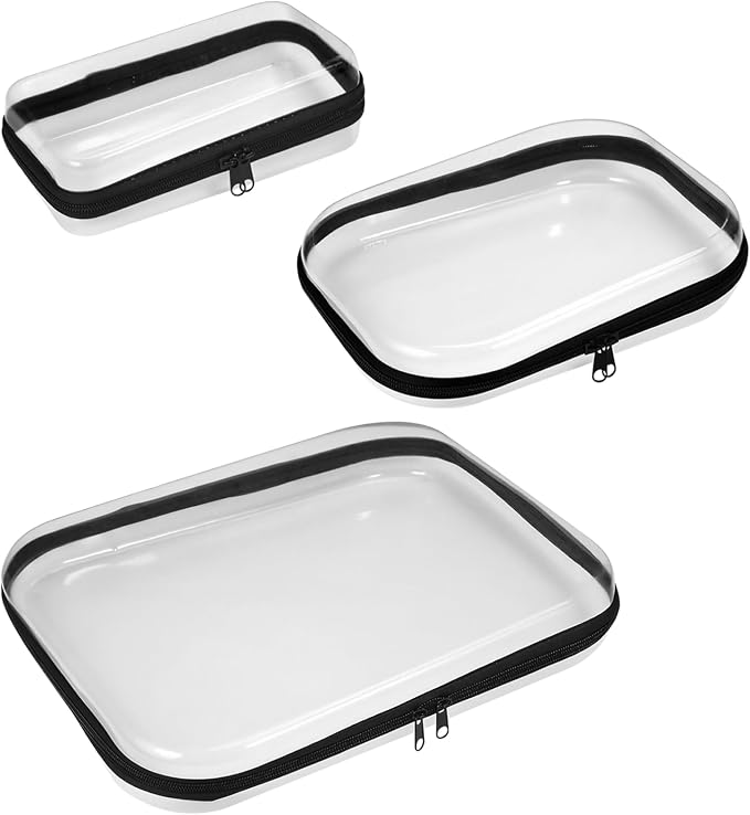 Plastic 3-in-1 Organizer Case Clear Hard Zip, Hard Zipper Bags for Storage Clear Sided, Great for Kitchen, Travel, and Makeup Use
