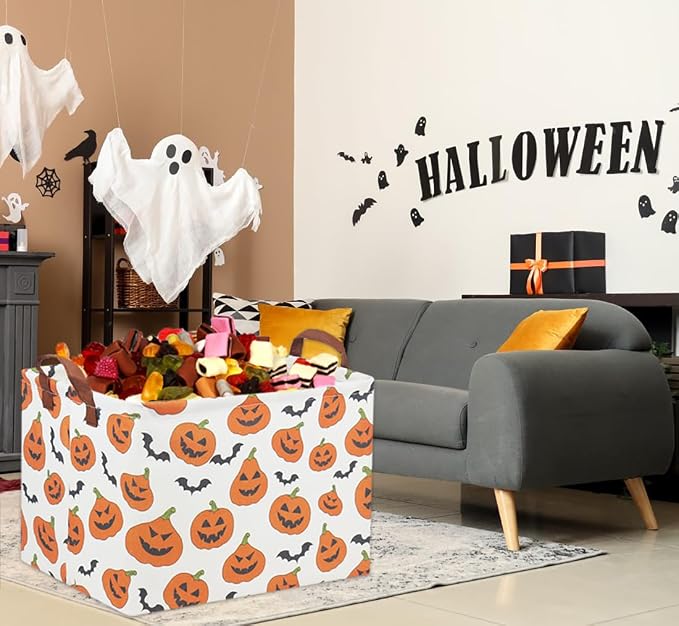 Rectangular Halloween Basket for Kids Pumpkin Basket Toy Storage Bin Organizer Box Room Decor for Halloween Parties(Halloween Pumpkin)