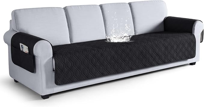 VANSOFY Waterproof Oversized Couch Cover for Pets, Black, 78.7" | Non-Slip, Washable, Utility Pockets, Pet Friendly, Furniture Protector Slipcover for 4 Cushion Couch