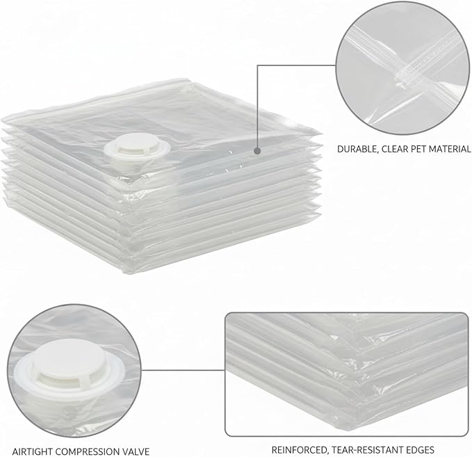 Clear Vacuum Storage Bags with Valve, Reusable Compression Saver for Bedding & Clothes, Space Saving Organizer (1 Pack)