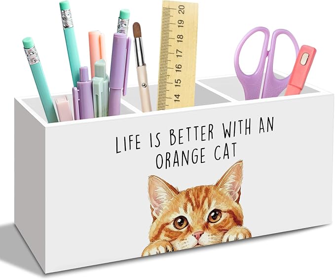 Orange Cat Gifts Pen Pencil Holder for Desk, Funny Orange Cats Lovers Gift Office Desk Accessories, Life Is Better with Cats Toothbrush Pen Holders Organizer for Women Bathroom Classroom Decor
