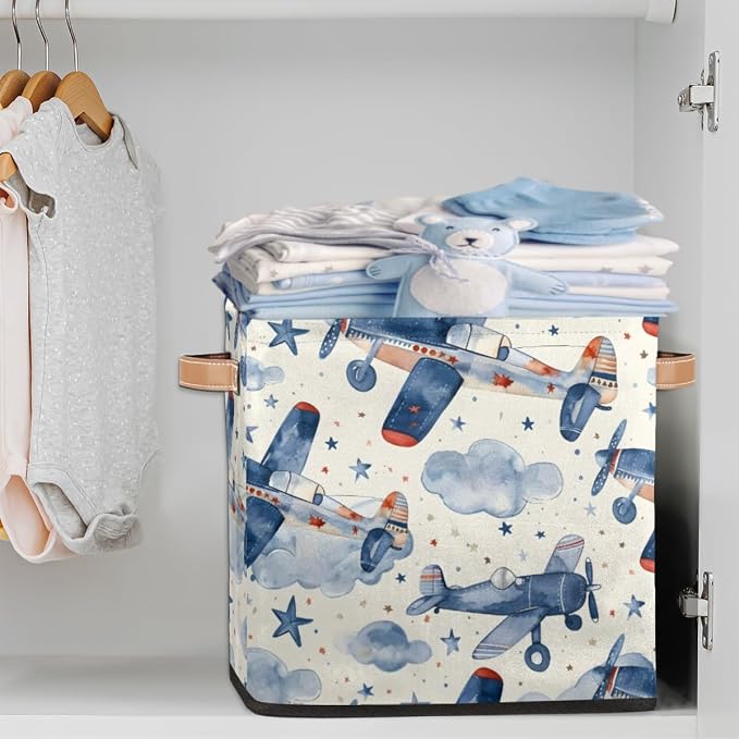 Airplane Cube Storage Bin, 13 Inch Collapsible Fabric Storage Cubes Bin, Aircraft Foldable Cube Baskets for Shelf, Closet, Organizer