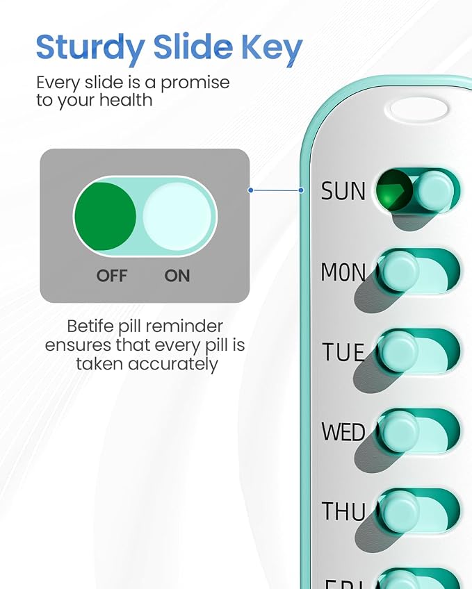 2 Pack Pill Reminder, Lanyad or Sticker, Twice Daily/Weekly Pill Tracker | 7 Day AM PM Weekly Medication Tracker for Elderly, No batteries Required，2 Times a Day Blue & Green