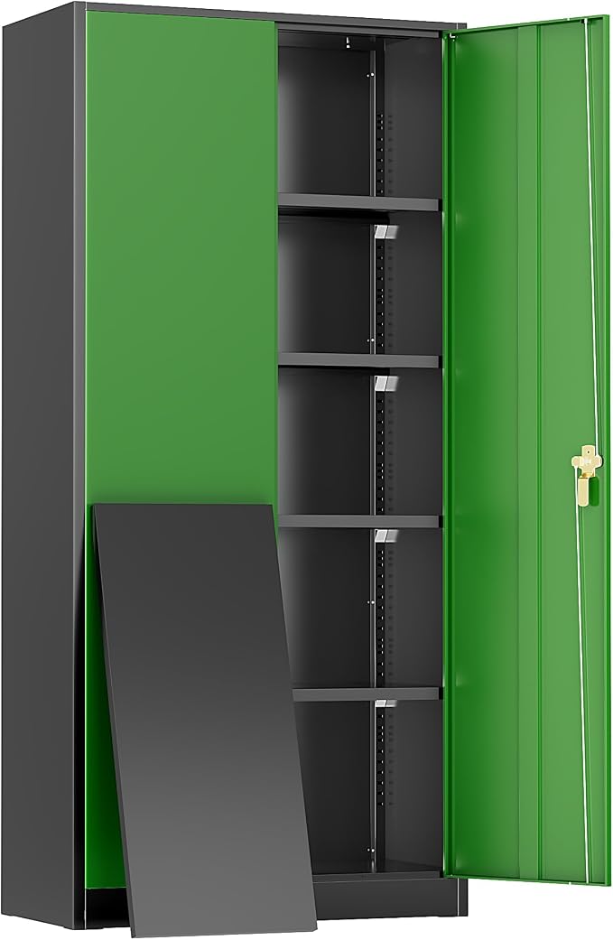 Greenvelly Metal Storage Cabinet, 72" Locking Metal Garage Storage Cabinet with Doors and 4 Adjustable Shelves, Lockable Steel Cabinet for Home Office, Garage, Shop, School (Green 36" W x 18" D)