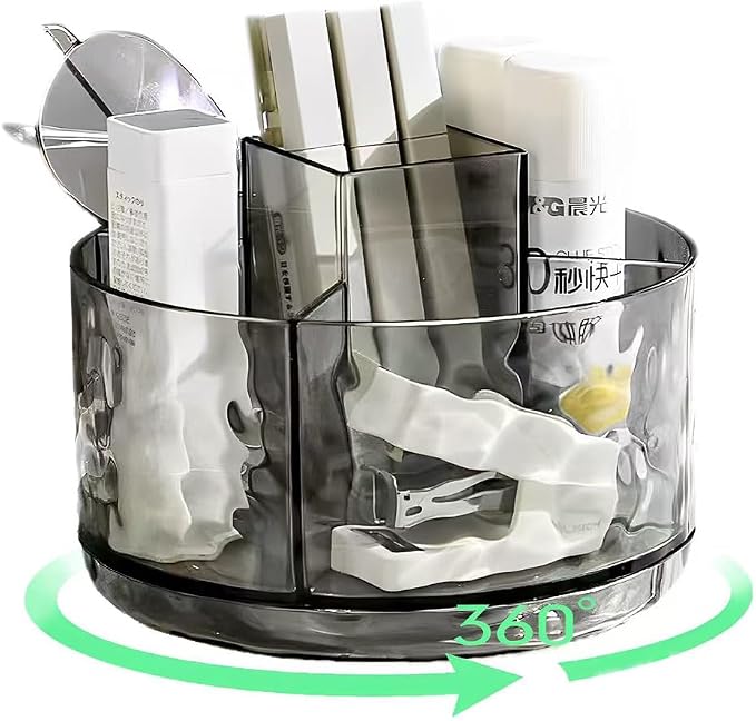 Rotating Pencil Holder, Desk Organizer with Multi-Compartment Design-Stylish, Functional Storage Solution for Home Offices, Classroom, Art Supplies Storage (Light gray ripple)