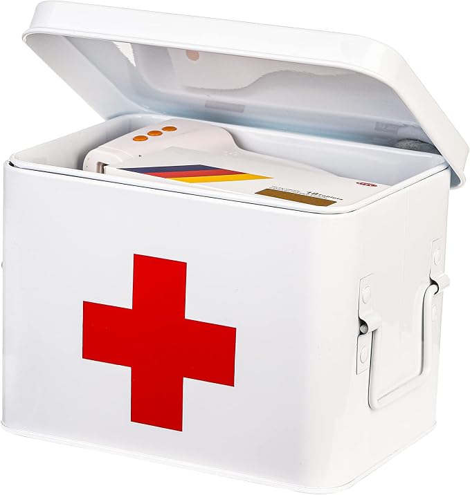 WUWEOT Metal First aid Box, Divided Medicine Tin First Aid Kit, Vintage Antique Empty Boxes with Lid and Removable Tray for Home Family Emergency Tool