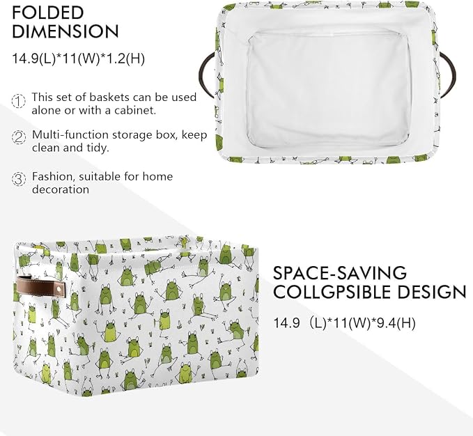 susiyo Large Foldable Storage Bin Funny Frogs Fabric Storage Baskets Collapsible Decorative Baskets Organizing Basket Bin with PU Handles for Shelves Home Closet Bedroom Living Room-1Pack