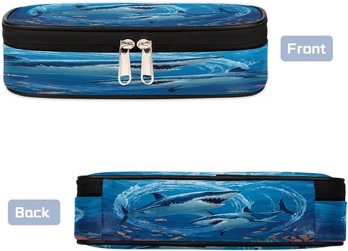 Pencil Cases Large Capacity Pen Pouch, Underwater Shark Pencil Box Organizer School Supplies for College Student Teen Adults