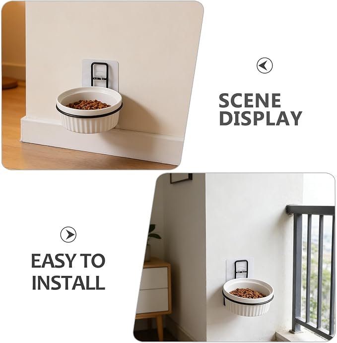 KALLORY Wall Mounted Pet Bowl Holder for Cats and Pets Convenient Feeding Shelf with Nail-Free Stickers Plastic and Iron Construction to Reduce Cat's Neck Burden or House