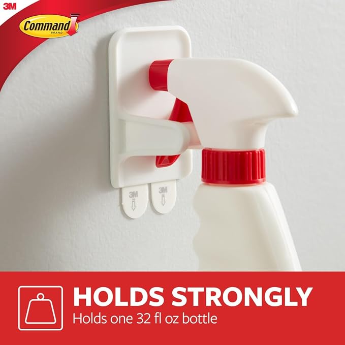 Command Spray Bottle Hangers, Holds up to 32 fl oz, 2 Hangers with 4 Strips, Damage-Free Spray Bottle Holder Wall Mount to Cabinet, Kitchen, or Under Sink (Pack of 6)