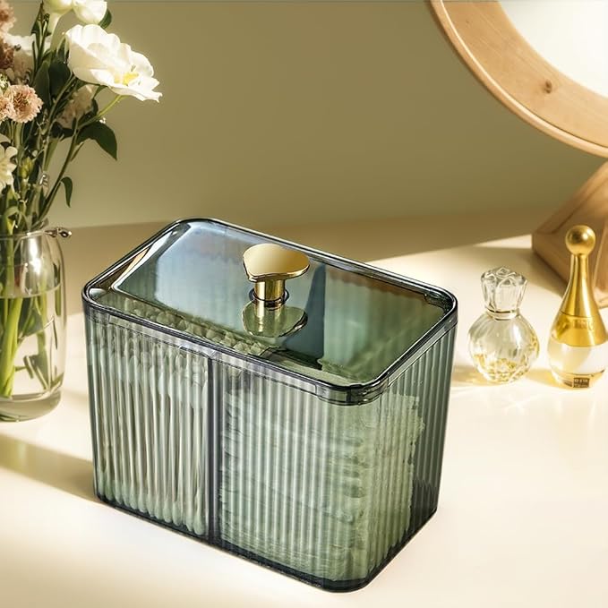 Dual-Section Cotton Swab Storage Box Clear Plastic with Lid for Vanity