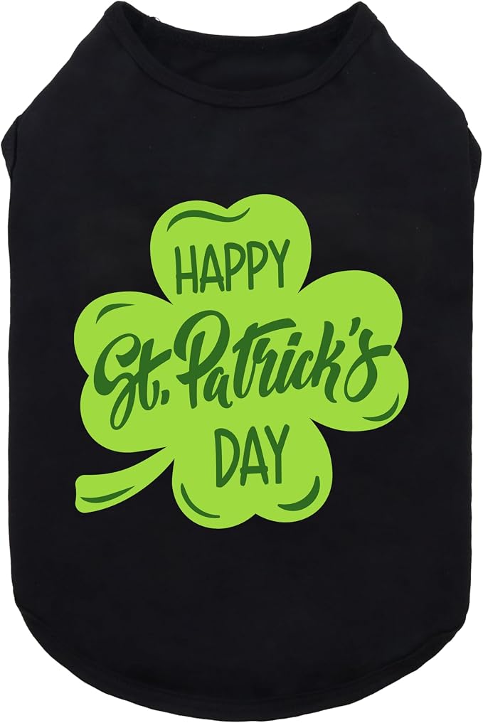 Fitwarm Happy St. Patrick's Day Dog Clothes, Summer Pet Cat Outfit for Small Dogs & Cats - Breathable Cotton T-Shirt, Black & Green, Small