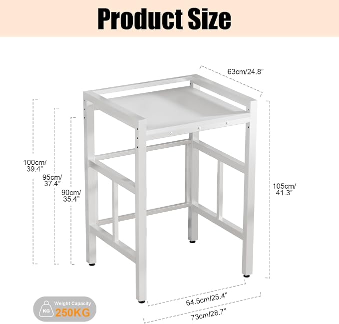 Washer Dryer Stacking Rack, 550lbs Capacity Heavy Duty Washing Machine Storage Utility Rack with Countertop, Height Adjustable Washing Machine Shelf for Laundry Rooms Bathrooms (B)