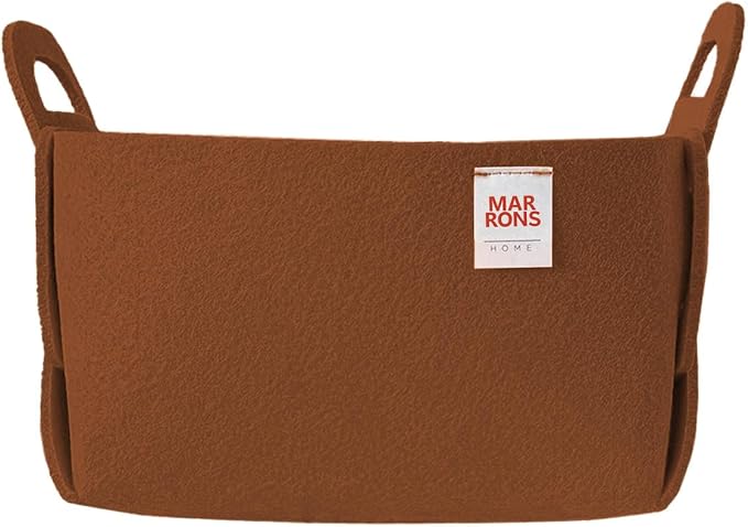 Collapsible Felt BROWN Storage Bin Small 7.1"x5.1"x5.1" – Foldable Basket with Handles for Closet, Toy Storage, Laundry Room Organization, Decorative Storage Baskets for Shelves, Nursery