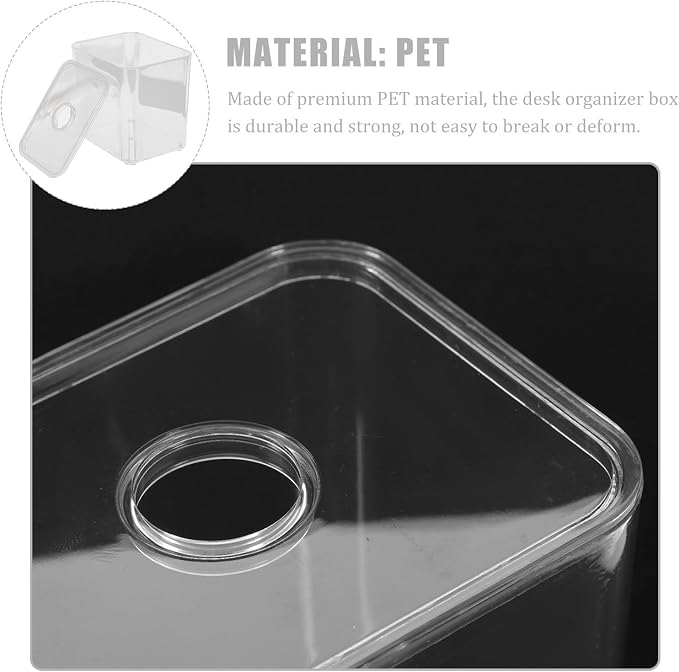 Happyyami 2pcs Pet Cosmetic Storage Boxes with Flat Lid Design and Stackable Structure, Sturdy Cotton Pad and Hair Clip Organizer for Bathrooms and Offices