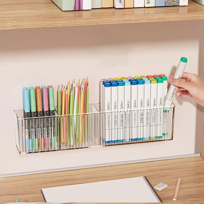 2Pack Wall Mount Pen Holder,Marker Stationery Organizer,Makeup Storage | No Drill,Heavey Duty Adhensive Tape, Clear Wall Storage for Office, Medicine Cabinet Door Organizer Storage, Floating Shelves