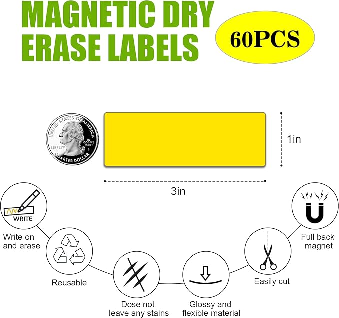 STTMGN Magnetic Labels Dry Erase (1x3,Pack of 60),Write On Magnets(Red)