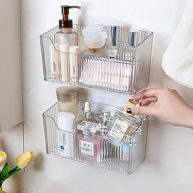 2PCS Cabinet Door Organizer,Self Adhesive Kitchen Cabinet Organizer,Cabinet Door Storage Box for Bathroom/Kitchen/Living room,Storage shelf rv must haves. (transparent)