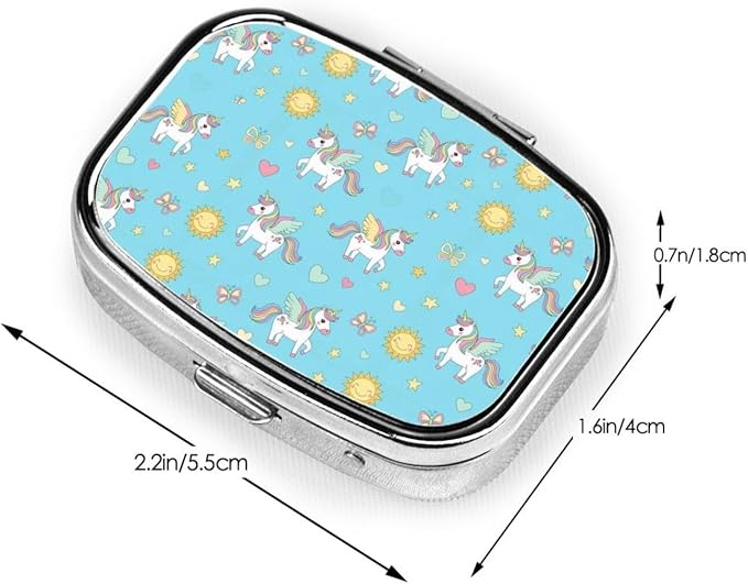 Cute Unicorn Pill Case Pill Box with Mirror Retro Pocket 2 Compartment Medicine Case Vitamin Pill Organizer for Pocket Purse and Travel Gifts