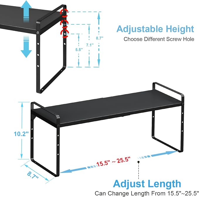 15.5 to 25.5 Inch Kitchen Cabinet Shelf Organizers，Kitchen Shelf Organizer | Adjustable Counter Organizer, Set of 4 Expandable Countertop Storage Shelves, Stackable Design, 30LBS Heavy Duty, Space Saver