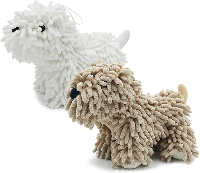 Cute Dog Chenille Hand Towel, 3D Puppy Hangable Fuzzy Ball Hand Towel Microfiber Super Soft Absorbent Bathroom & Kitchen Towels with Hanging Loop, Can Be Placed on the Sink Countertop (White & Khaki)
