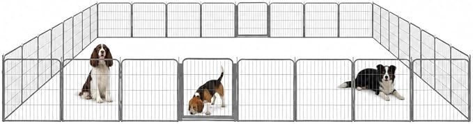 Dog Play Pen for Outdoor Use - 32'', 32 Panels for Small and Medium Size Dogs - Portable Playpen Pet Fence for RV, Camping, and Yard - Heavy Duty Kennel w/Grey Rust Resistant Coating