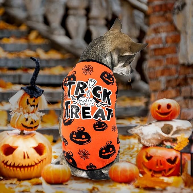 Halloween Shirt Soft Cotton Stretchy Lightweight Dog T-Shirts Sleeveless Vest Cat Costume Clothes for Small Medium Large Dogs