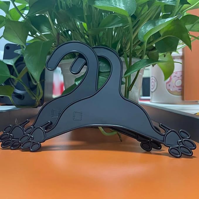 10pcs Anti-Skid Plastic Pet Clothes Hanger for Dogs and Cats, Small Dog Clothing Rack with Paw Shape Design, Keeps Pet Fashions Neat and Organized, Black Small Drying Rack