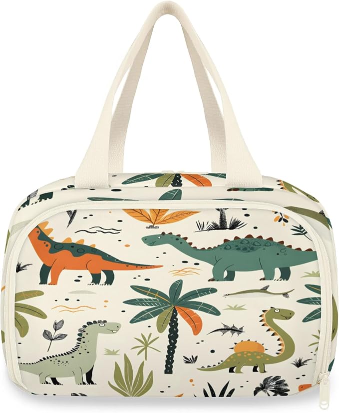 Cute Dinosaur Travel Toiletry Bag with Handle | Wet & Dry Separation, Full-Size Bottle Friendly, Leak-Proof, Waterproof, Easy to Clean, for Travel, Gym, Home