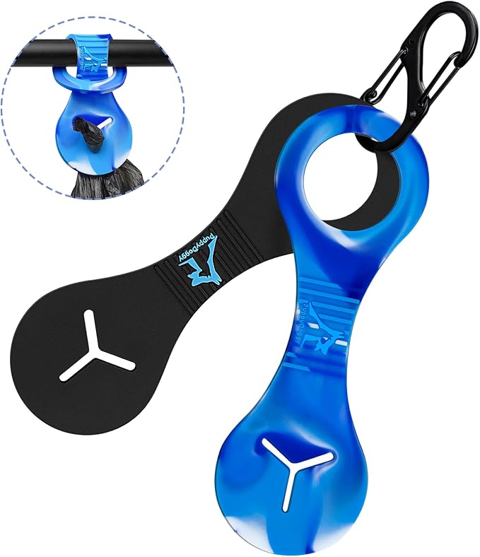 Dog Poop Bag Holder for Leash Waste Bag Carrier Dog Poop Bag Dispenser for Walking Running Bicycle Accessory 2 Pieces (Black + Mixed Blue)