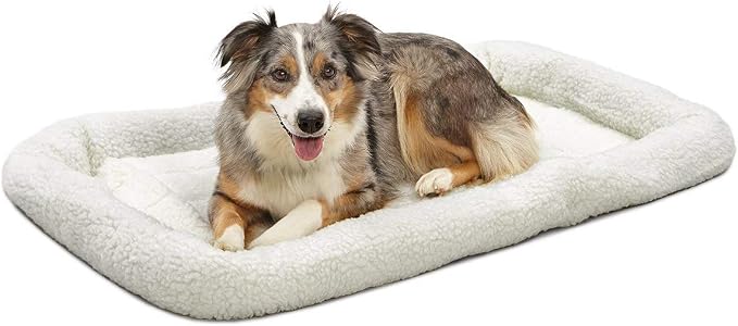 MidWest Homes for Pets QuietTime Dog Bed - White Fleece Bolster, Ultra-Soft and Machine Washable, Fits 42-Inch Crates and Carriers, for Large Breed Dogs