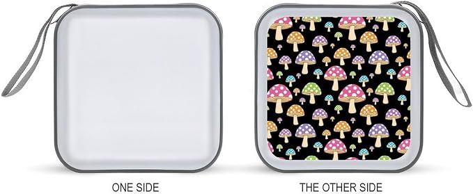Hard Plastic 40-Disc Storage Binder Colorful Neon Mushroom, Protective CD/DVD Wallet with Zipper, Portable Organizer for Movies Music