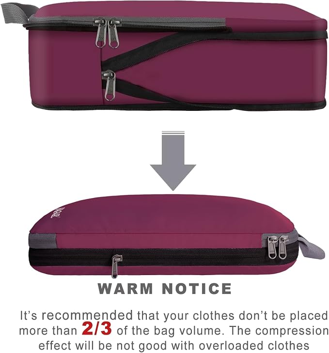 BAGAIL 4 Set/6 Set/8 Set Compression Packing Cubes Travel Accessories Expandable Packing Organizers (Cloth Pattern, 4-Burgundy)