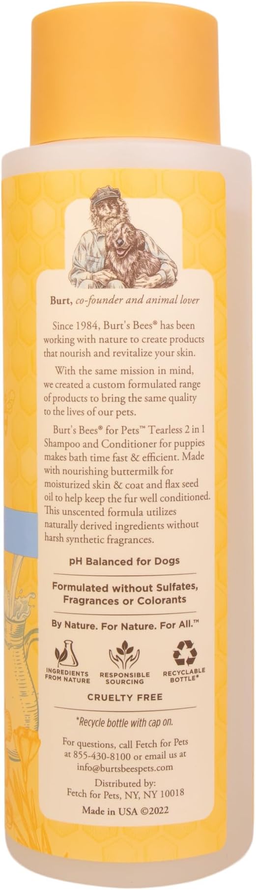 Burt’s Bees for Pets Tear Free Puppy Shampoo & Conditioner with Buttermilk, 2 in 1 Gentle Dog Shampoo for Puppies, Cleans and Conditions Sensitive Skin, 16 Fl Oz