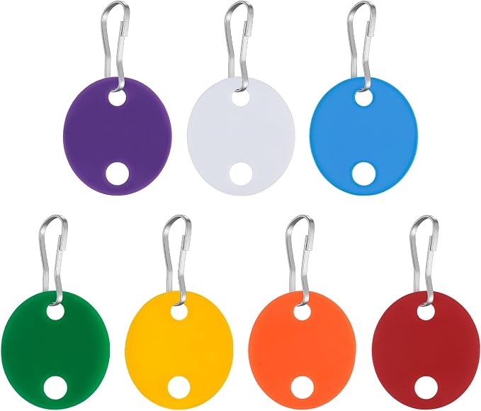 Uniclife 50 Pcs Key Tags 1 Inch Plastic Key Chain Tags with Metal Snap Hooks Double-Sided Writable Colorful Tags Sturdy Key Item Identifiers for Home and Office, 7 Colors