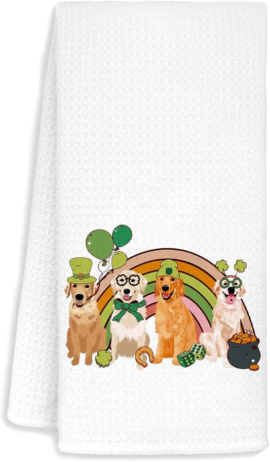 Jvpke Golden Retriever St Patricks Day Kitchen Towels, St Patricks Day Gifts for Women Teens Kids, St Patricks Day Decoration, Golden Retriever Gifts for Women, Golden Retriever Decor, 16x24 in