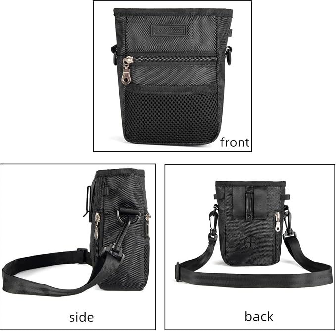 Dog Treat Pouch Pet Trainning Waist Bag Portable Food Snack Small Item Storage Holder Bag Hook Design Pet Training Reward Pouch Bait Sack Mini Puppy Snack Carrier Container Pockets (BLACK (STYLE A))