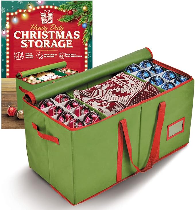 Holiday Cheer Premium Christmas Ornament Storage – Christmas Storage Container Perfect for Holiday Decorations and Ornament Storage Box – Fits 128 Holiday Ornaments – Tear-Proof Fabric | Tear-Proof Fabric, Protective Storage Container, Holiday Decorati...