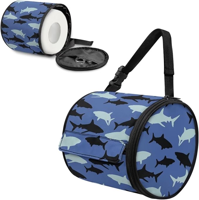 Sharks Paper Towel Holder Water Resistant Tissue Dispenser with Adjustable Strap,Versatile Cylinder Hanging Toilet Paper Roll Holder for Kitchen,Bathroom,Car Seat,Camping