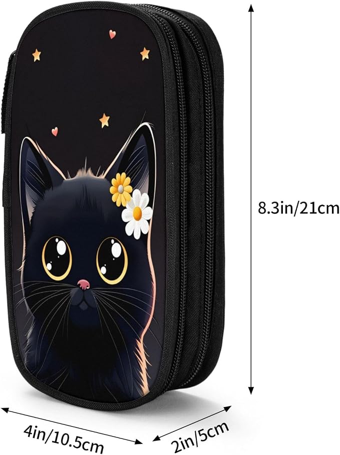 Adorable Cat Pencil Pouch, Oxford Cloth Pen Case With Double Zipper Compartments, Portable Stationery Organizer For Office Supplies, Travel Accessories Makeup Items