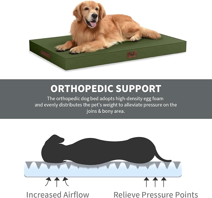 Waterproof Orthopedic Dog Crate Bed for Small Dogs & Cats | Egg Crate Foam, Fits 24x18 Crates, TPU Waterproof Layer, Machine Washable 1680D Oxford Cover, Small Pets Up to 20 lbs